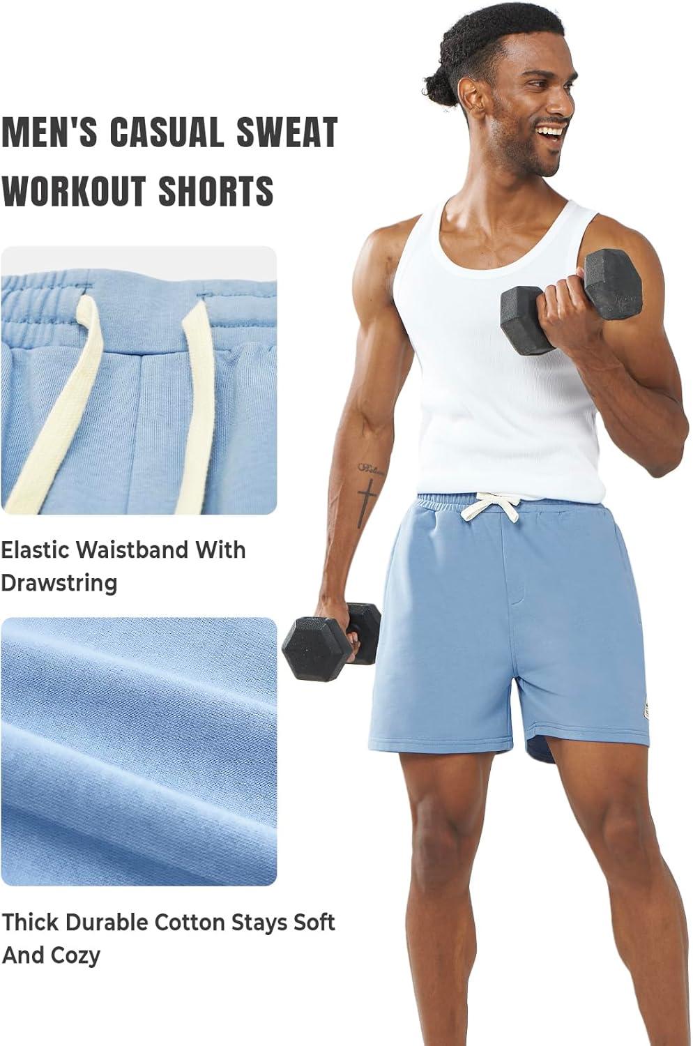 imageNORTHYARD Mens Sweat Shorts 5quot with Pockets Cotton Drawstring Summer Running Casual Lounge ShortsBluebell