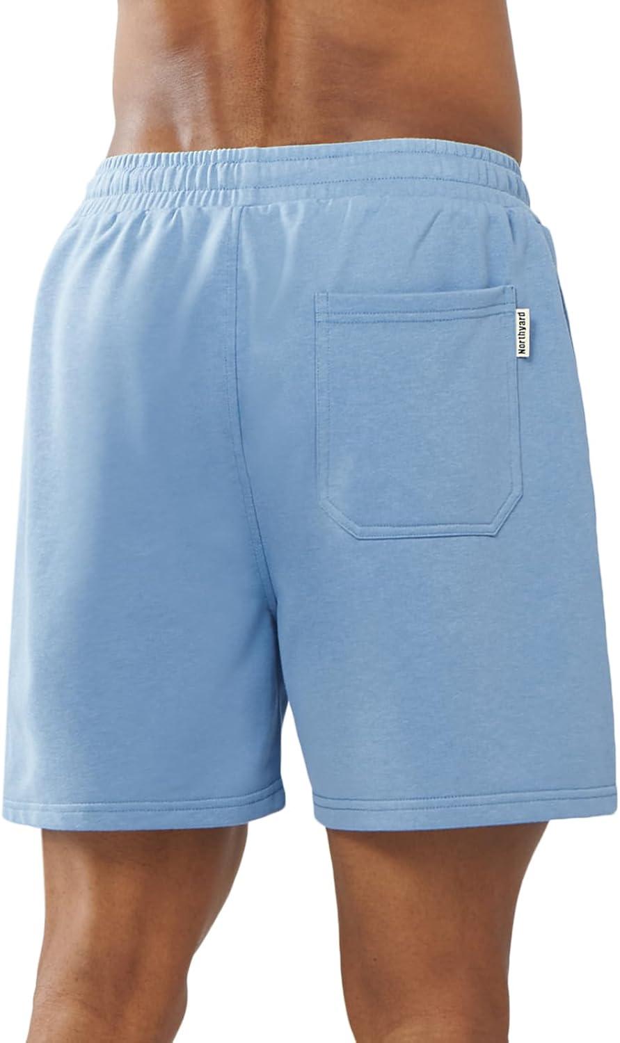 imageNORTHYARD Mens Sweat Shorts 5quot with Pockets Cotton Drawstring Summer Running Casual Lounge ShortsBluebell