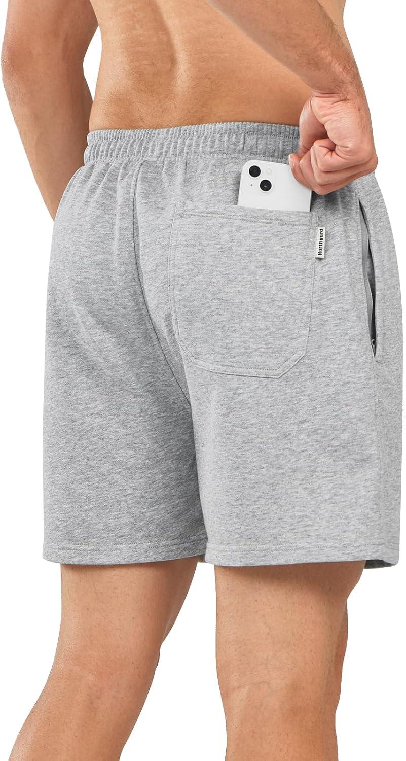 imageNORTHYARD Mens Sweat Shorts 5quot with Pockets Cotton Drawstring Summer Running Casual Lounge ShortsLight Heather