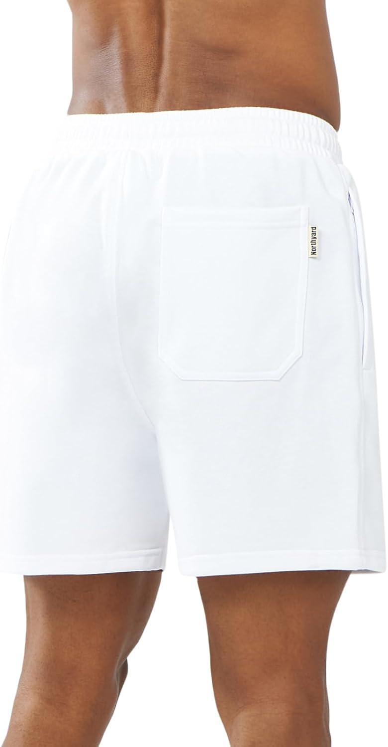 imageNORTHYARD Mens Sweat Shorts 5quot with Pockets Cotton Drawstring Summer Running Casual Lounge ShortsWhite