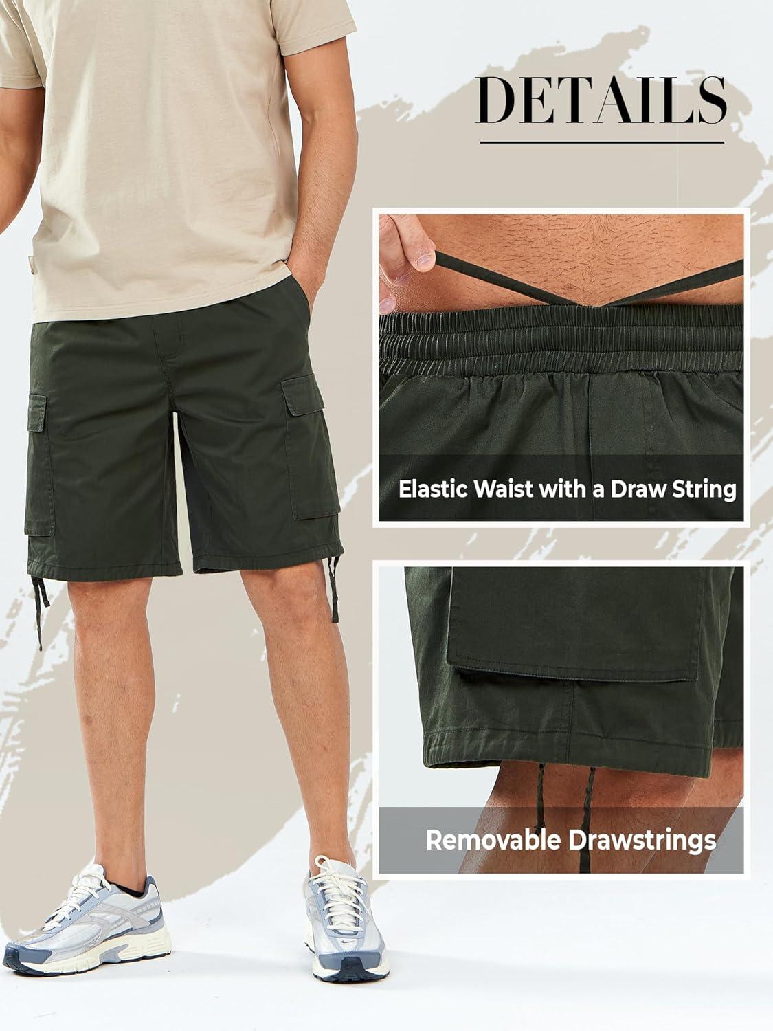 imageNORTHYARD Mens Twill Casual Cotton Cargo Shorts Drawstring Elastic Waist ampamp 6 Pockets Classic Work Shorts for MenArmygreen