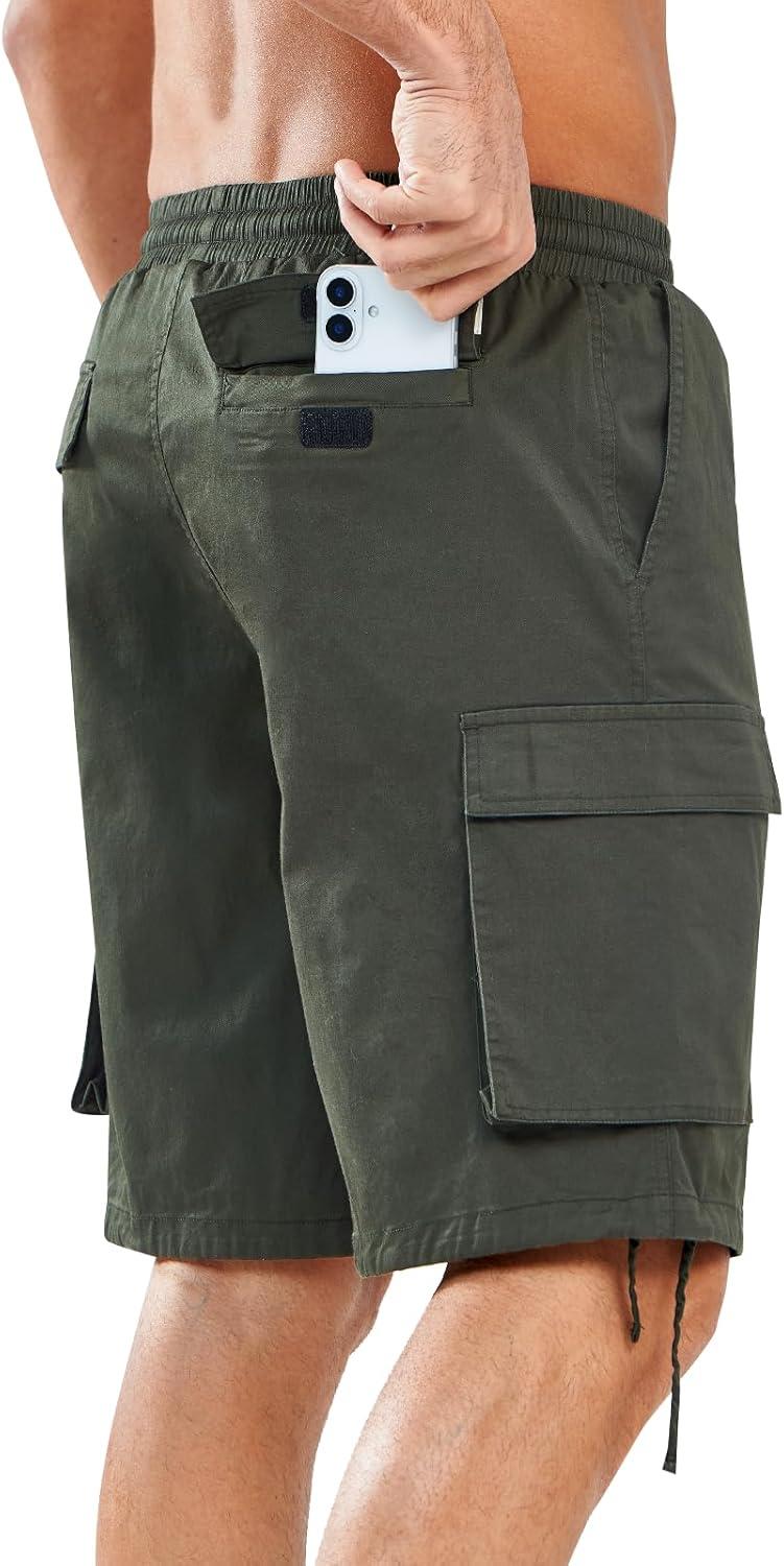 imageNORTHYARD Mens Twill Casual Cotton Cargo Shorts Drawstring Elastic Waist ampamp 6 Pockets Classic Work Shorts for MenArmygreen
