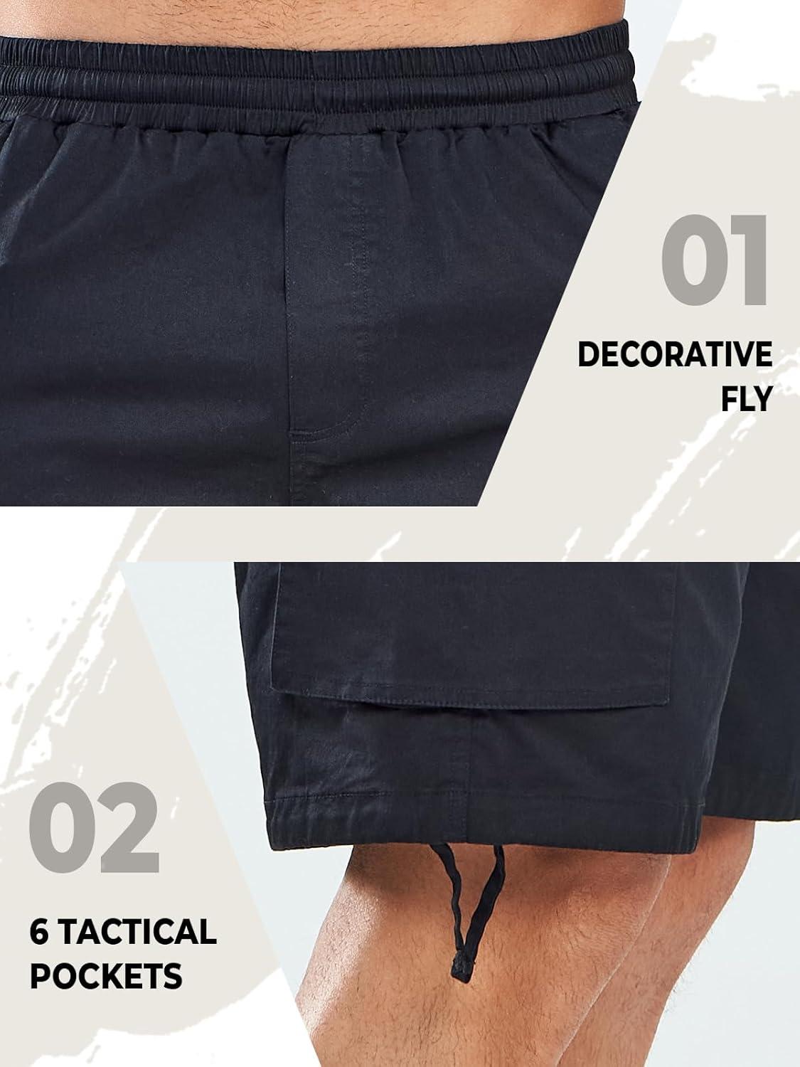 imageNORTHYARD Mens Twill Casual Cotton Cargo Shorts Drawstring Elastic Waist ampamp 6 Pockets Classic Work Shorts for MenBlack