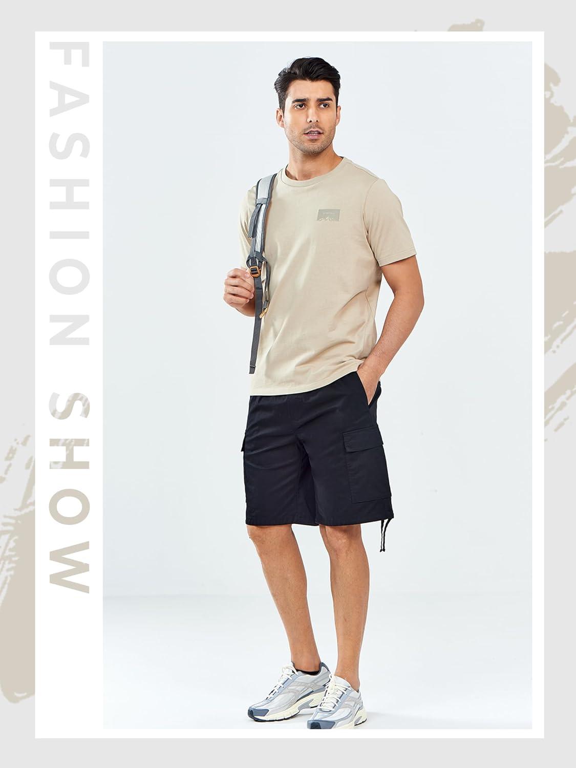 imageNORTHYARD Mens Twill Casual Cotton Cargo Shorts Drawstring Elastic Waist ampamp 6 Pockets Classic Work Shorts for MenBlack