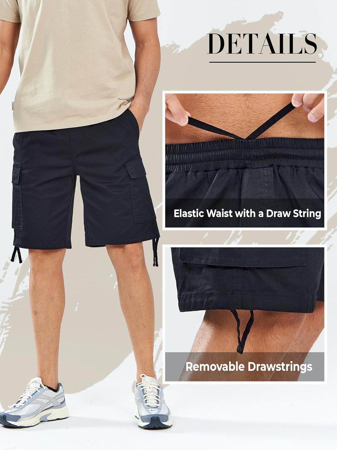 imageNORTHYARD Mens Twill Casual Cotton Cargo Shorts Drawstring Elastic Waist ampamp 6 Pockets Classic Work Shorts for MenBlack