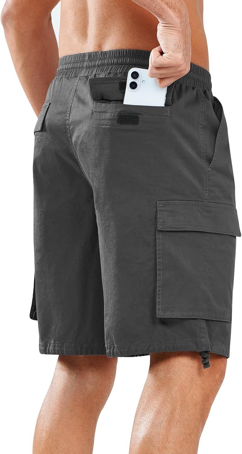 imageNORTHYARD Mens Twill Casual Cotton Cargo Shorts Drawstring Elastic Waist ampamp 6 Pockets Classic Work Shorts for MenDarkgrey