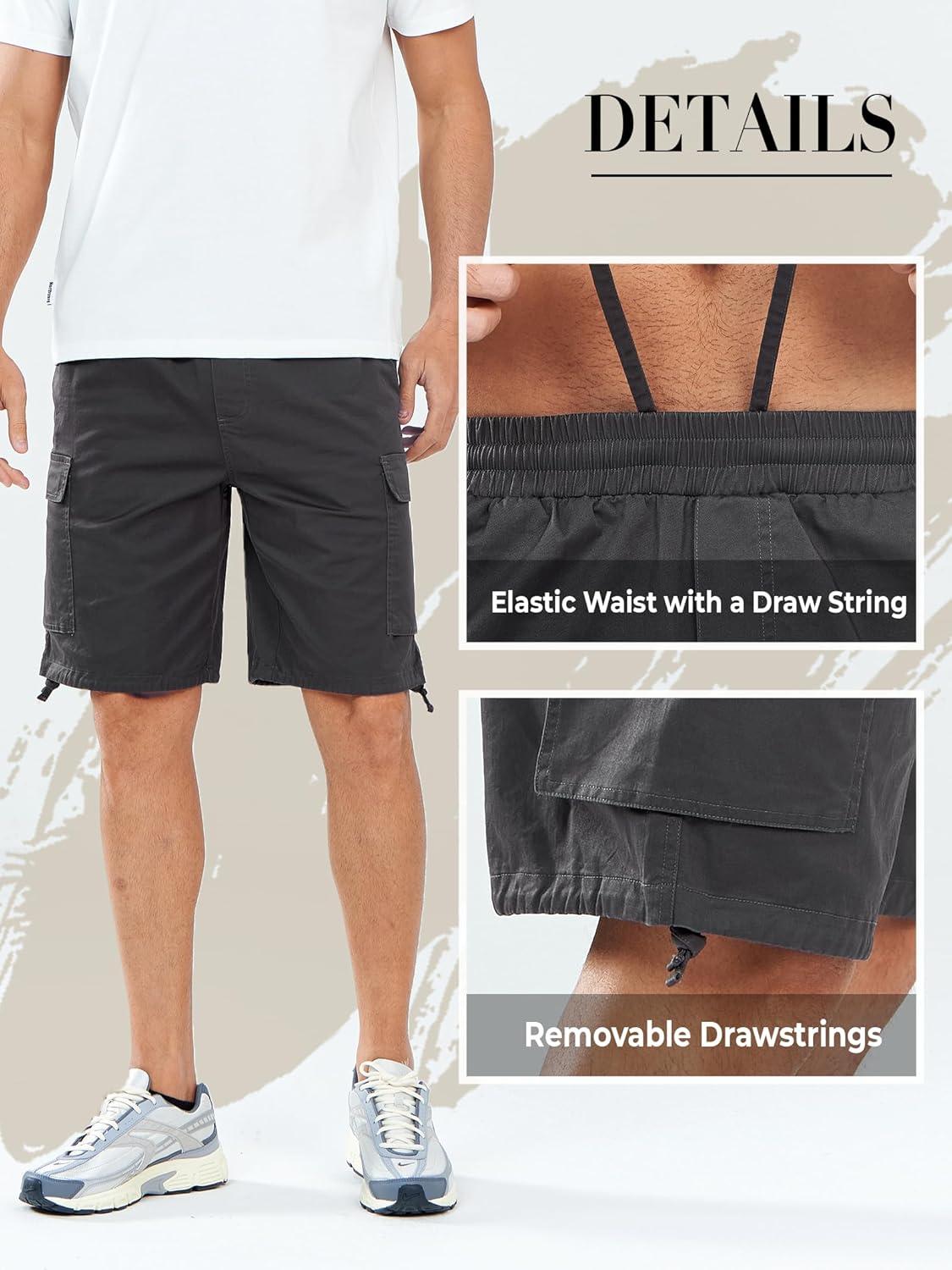 imageNORTHYARD Mens Twill Casual Cotton Cargo Shorts Drawstring Elastic Waist ampamp 6 Pockets Classic Work Shorts for MenDarkgrey