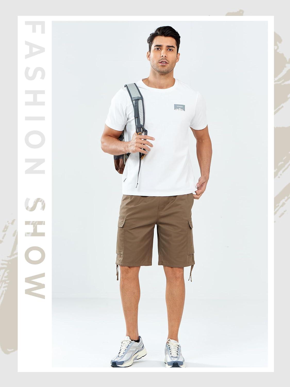 imageNORTHYARD Mens Twill Casual Cotton Cargo Shorts Drawstring Elastic Waist ampamp 6 Pockets Classic Work Shorts for MenDeepkhaki