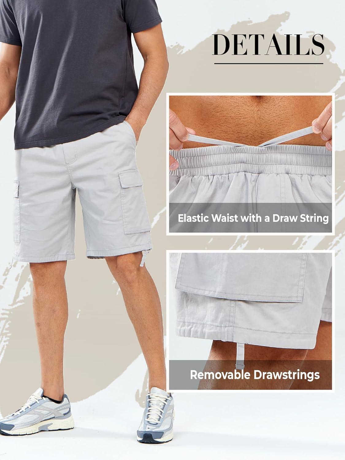 imageNORTHYARD Mens Twill Casual Cotton Cargo Shorts Drawstring Elastic Waist ampamp 6 Pockets Classic Work Shorts for MenLightgrey