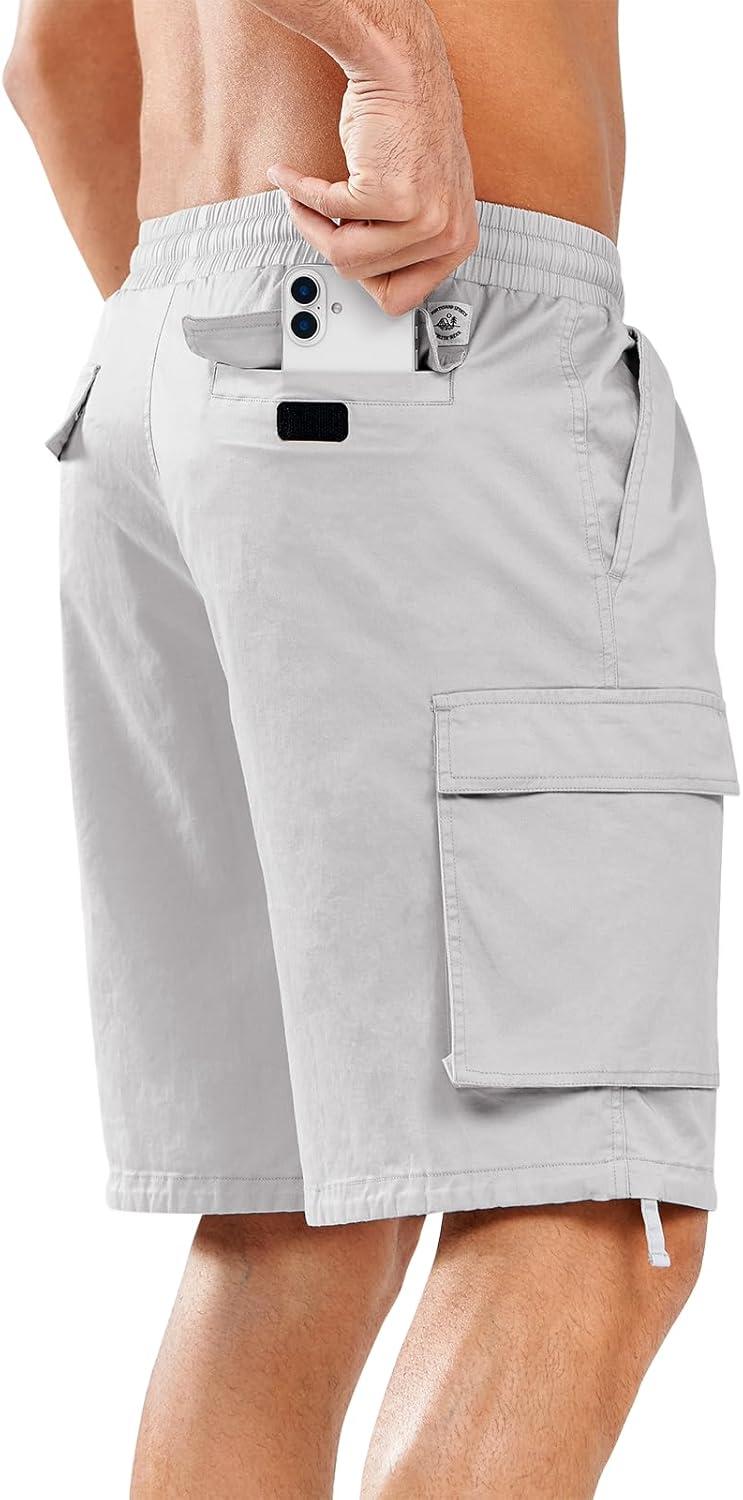 imageNORTHYARD Mens Twill Casual Cotton Cargo Shorts Drawstring Elastic Waist ampamp 6 Pockets Classic Work Shorts for MenLightgrey