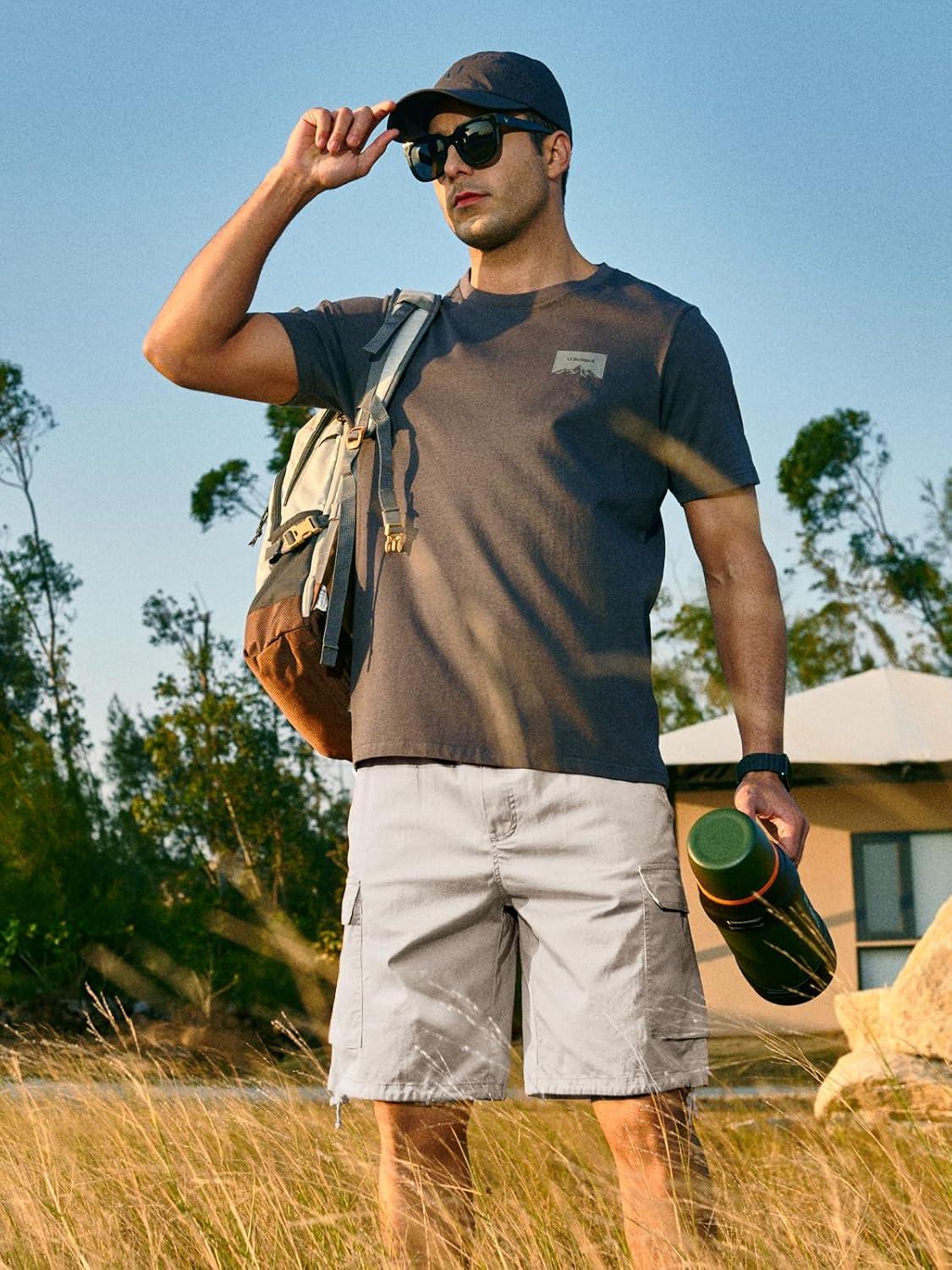 imageNORTHYARD Mens Twill Casual Cotton Cargo Shorts Drawstring Elastic Waist ampamp 6 Pockets Classic Work Shorts for MenLightgrey