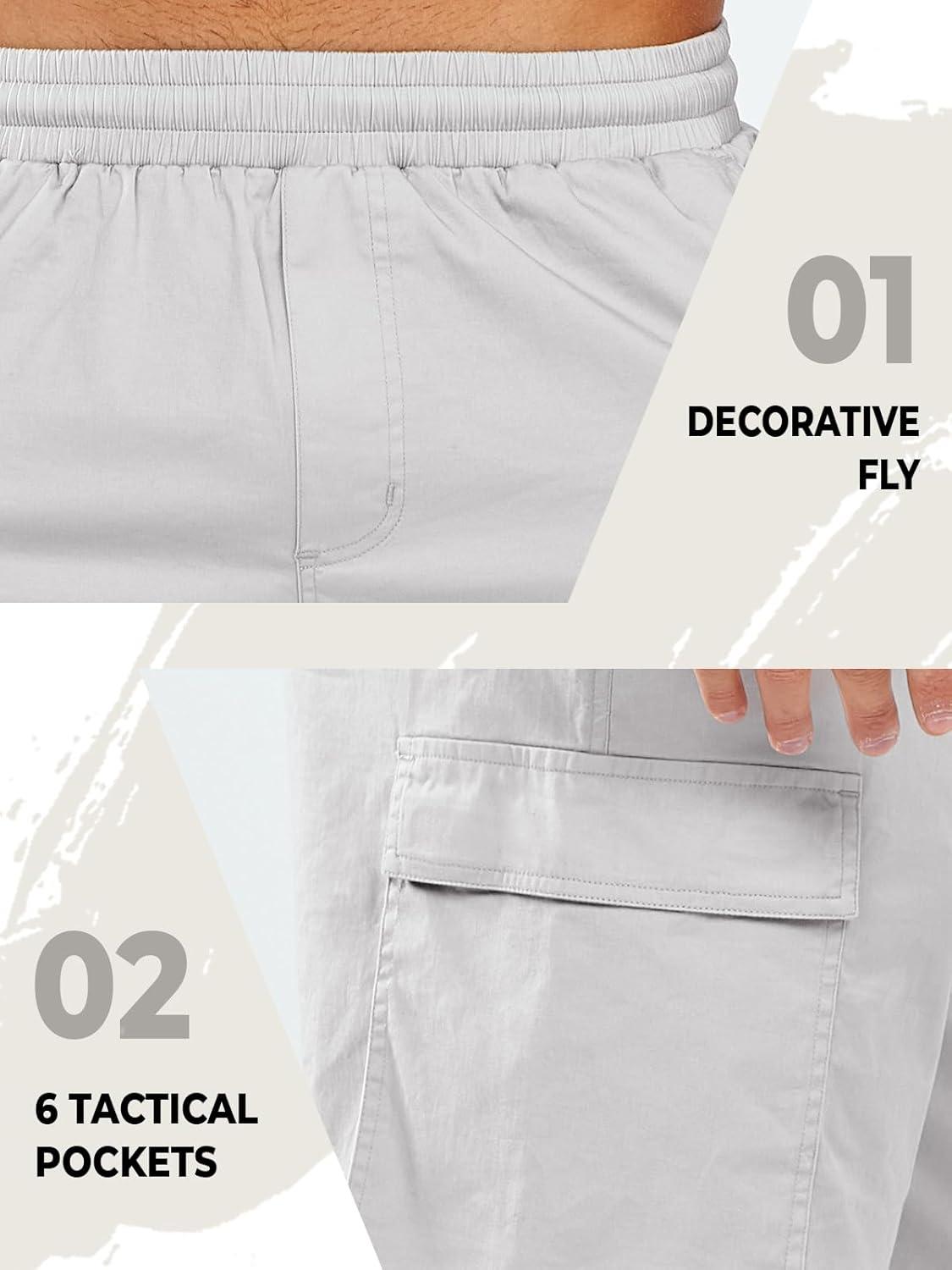 imageNORTHYARD Mens Twill Casual Cotton Cargo Shorts Drawstring Elastic Waist ampamp 6 Pockets Classic Work Shorts for MenLightgrey