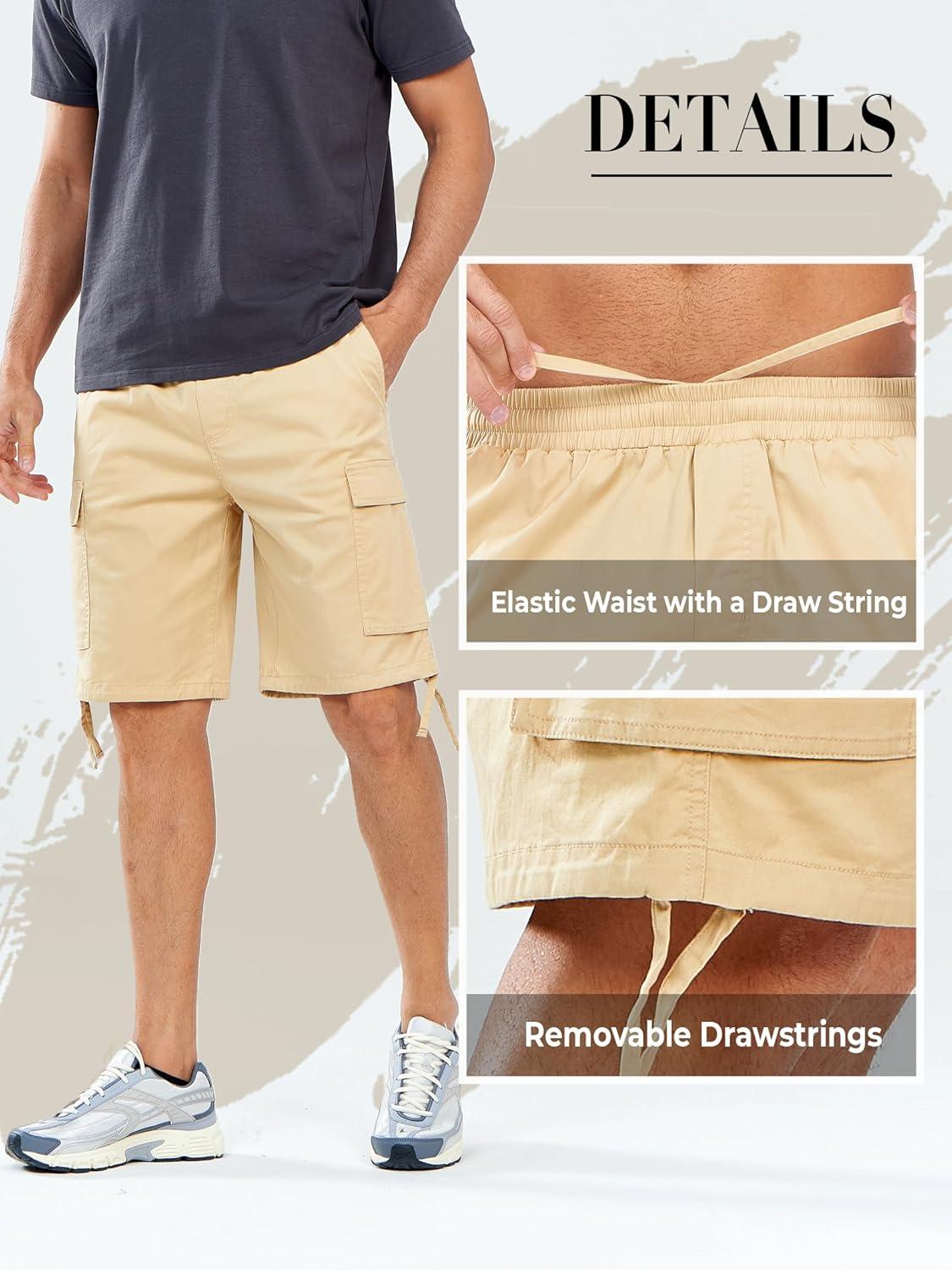 imageNORTHYARD Mens Twill Casual Cotton Cargo Shorts Drawstring Elastic Waist ampamp 6 Pockets Classic Work Shorts for MenLightkhaki