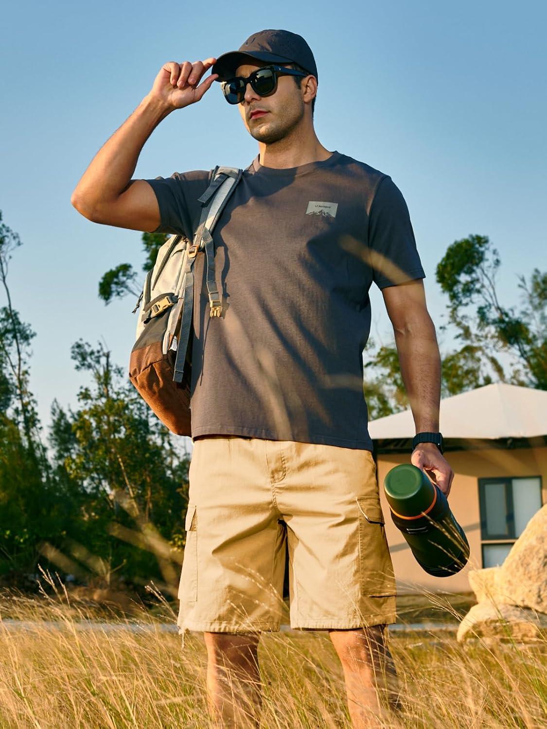 imageNORTHYARD Mens Twill Casual Cotton Cargo Shorts Drawstring Elastic Waist ampamp 6 Pockets Classic Work Shorts for MenLightkhaki