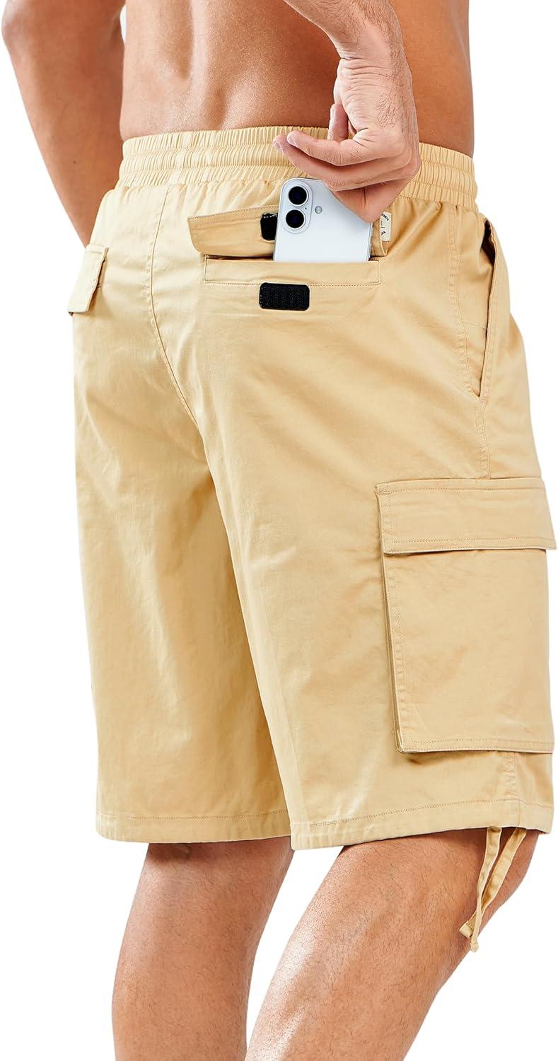 imageNORTHYARD Mens Twill Casual Cotton Cargo Shorts Drawstring Elastic Waist ampamp 6 Pockets Classic Work Shorts for MenLightkhaki