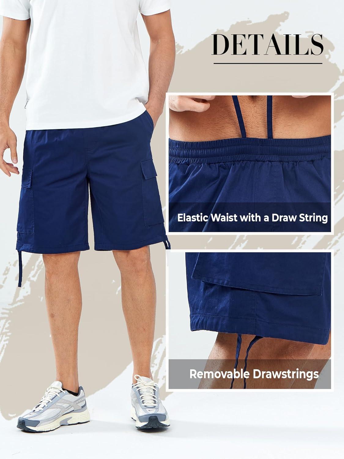 imageNORTHYARD Mens Twill Casual Cotton Cargo Shorts Drawstring Elastic Waist ampamp 6 Pockets Classic Work Shorts for MenNavy