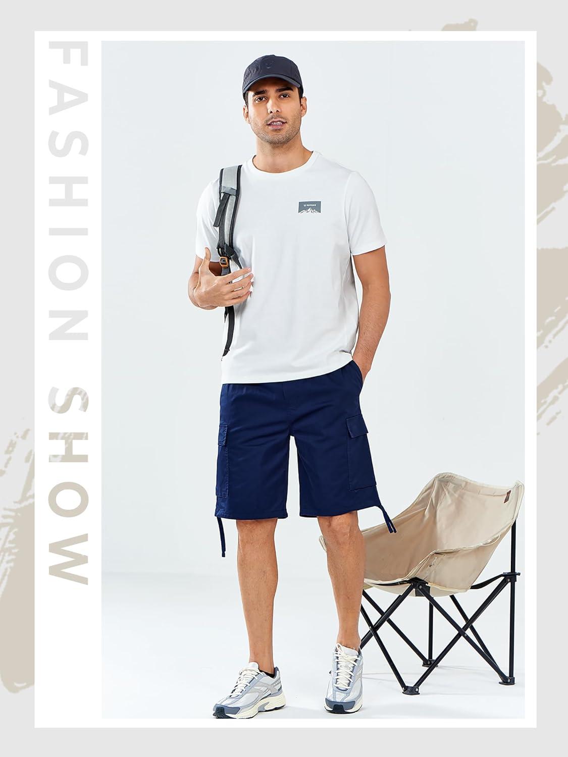 imageNORTHYARD Mens Twill Casual Cotton Cargo Shorts Drawstring Elastic Waist ampamp 6 Pockets Classic Work Shorts for MenNavy