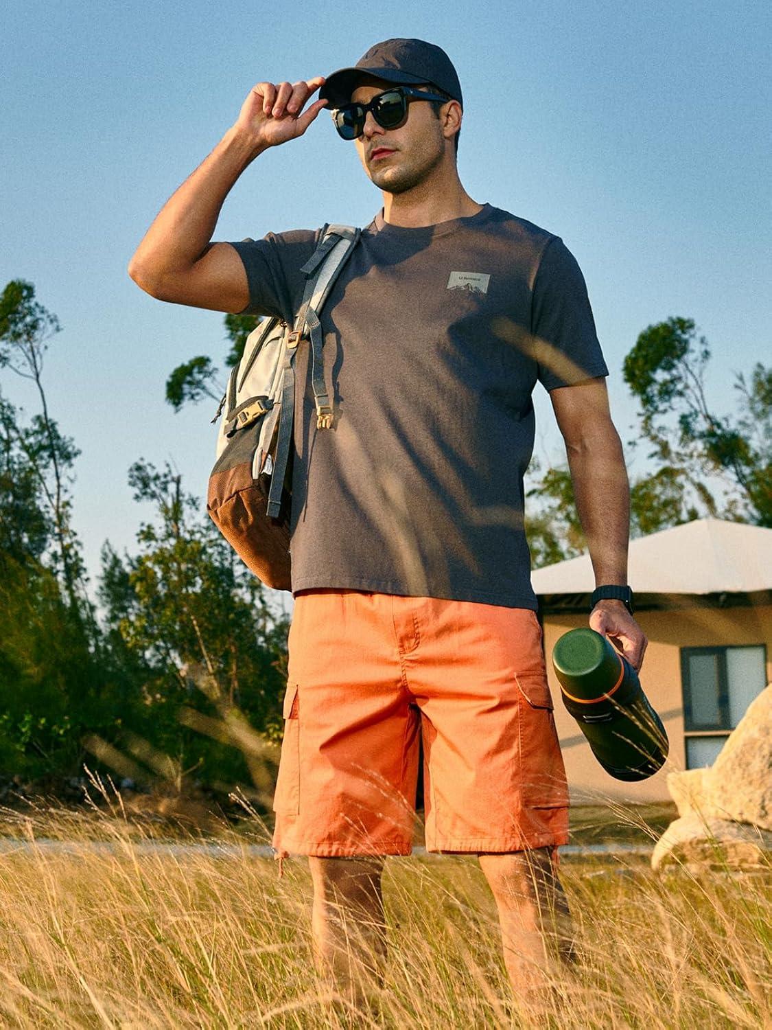 imageNORTHYARD Mens Twill Casual Cotton Cargo Shorts Drawstring Elastic Waist ampamp 6 Pockets Classic Work Shorts for MenOrange