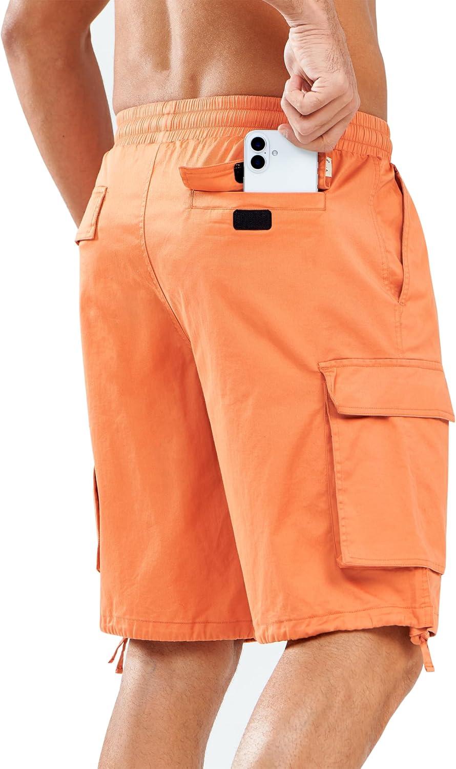 imageNORTHYARD Mens Twill Casual Cotton Cargo Shorts Drawstring Elastic Waist ampamp 6 Pockets Classic Work Shorts for MenOrange
