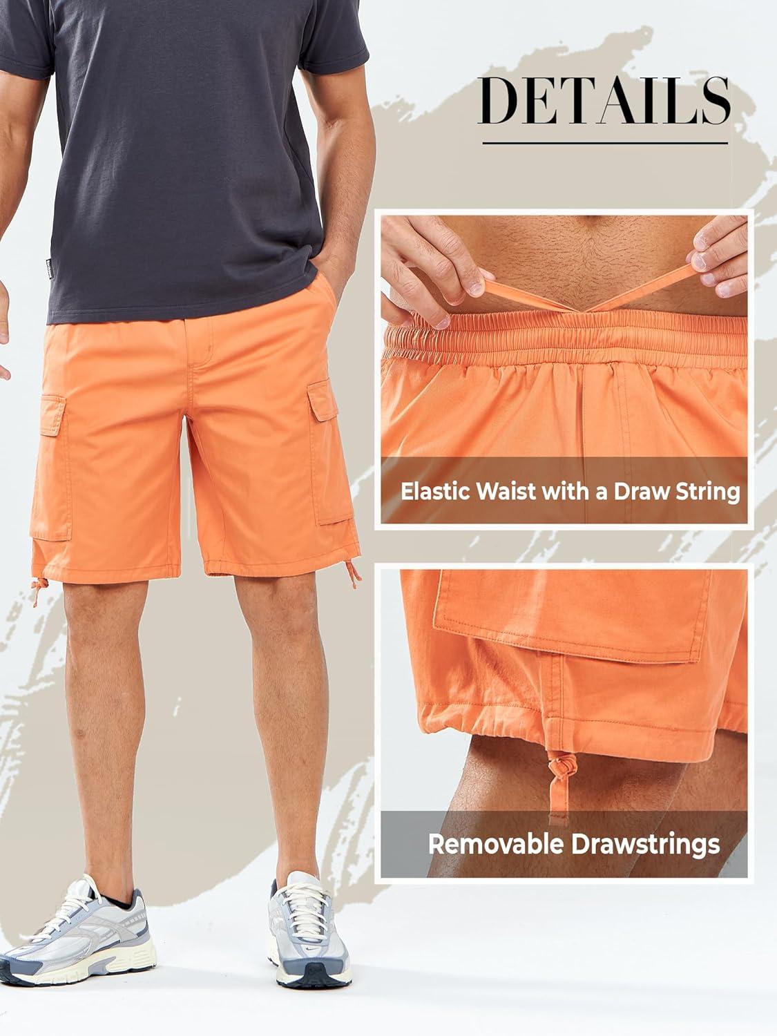 imageNORTHYARD Mens Twill Casual Cotton Cargo Shorts Drawstring Elastic Waist ampamp 6 Pockets Classic Work Shorts for MenOrange