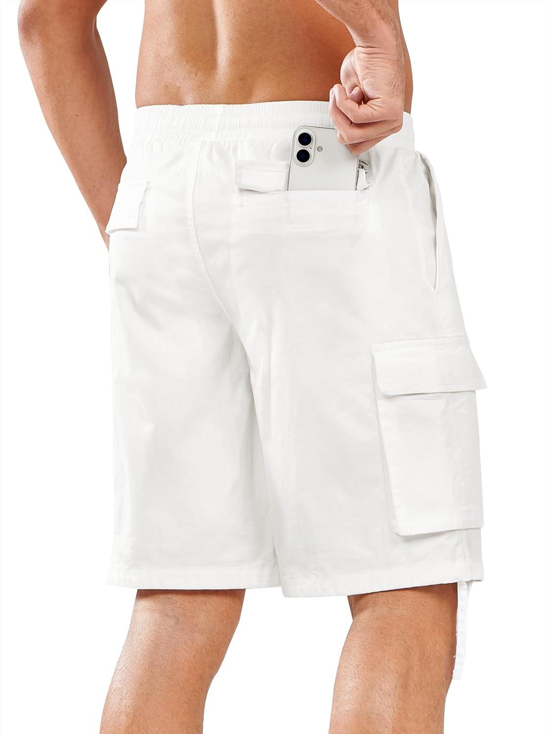 imageNORTHYARD Mens Twill Casual Cotton Cargo Shorts Drawstring Elastic Waist ampamp 6 Pockets Classic Work Shorts for MenWhite