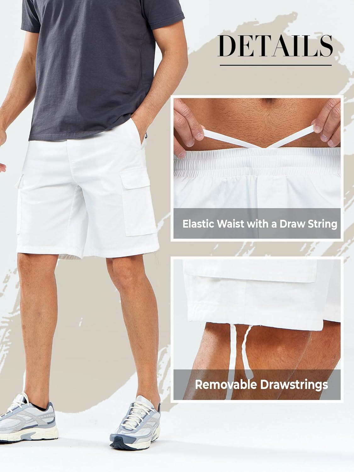 imageNORTHYARD Mens Twill Casual Cotton Cargo Shorts Drawstring Elastic Waist ampamp 6 Pockets Classic Work Shorts for MenWhite