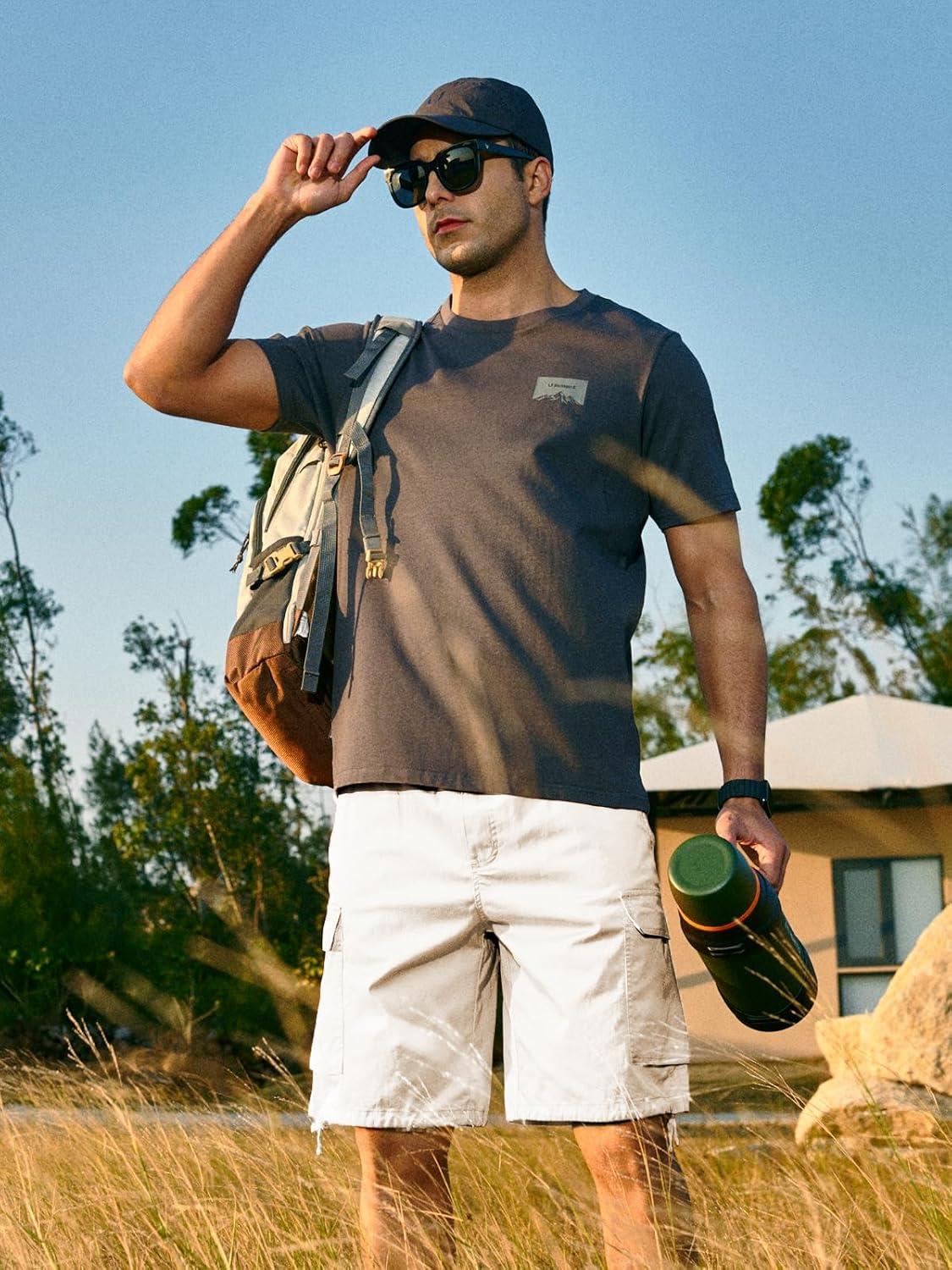 imageNORTHYARD Mens Twill Casual Cotton Cargo Shorts Drawstring Elastic Waist ampamp 6 Pockets Classic Work Shorts for MenWhite