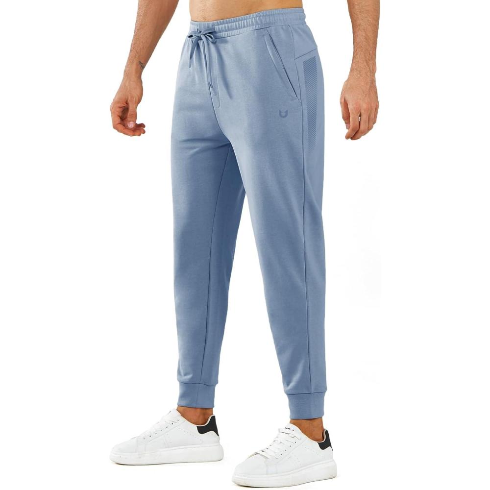 imageNORTHYARD Mens Cotton Athletic Jogger Sweatpants with Zipper Pockets Running Workout Gym Tapered Pants Comfy Lounge PantsGrey Blue