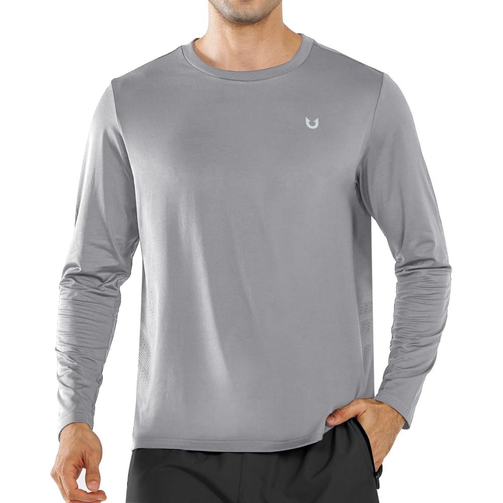 imageNORTHYARD Mens Long Sleeve Shirts Quick Dry Workout Gym Athletic Running Sun T Shirts TopsLightgrey