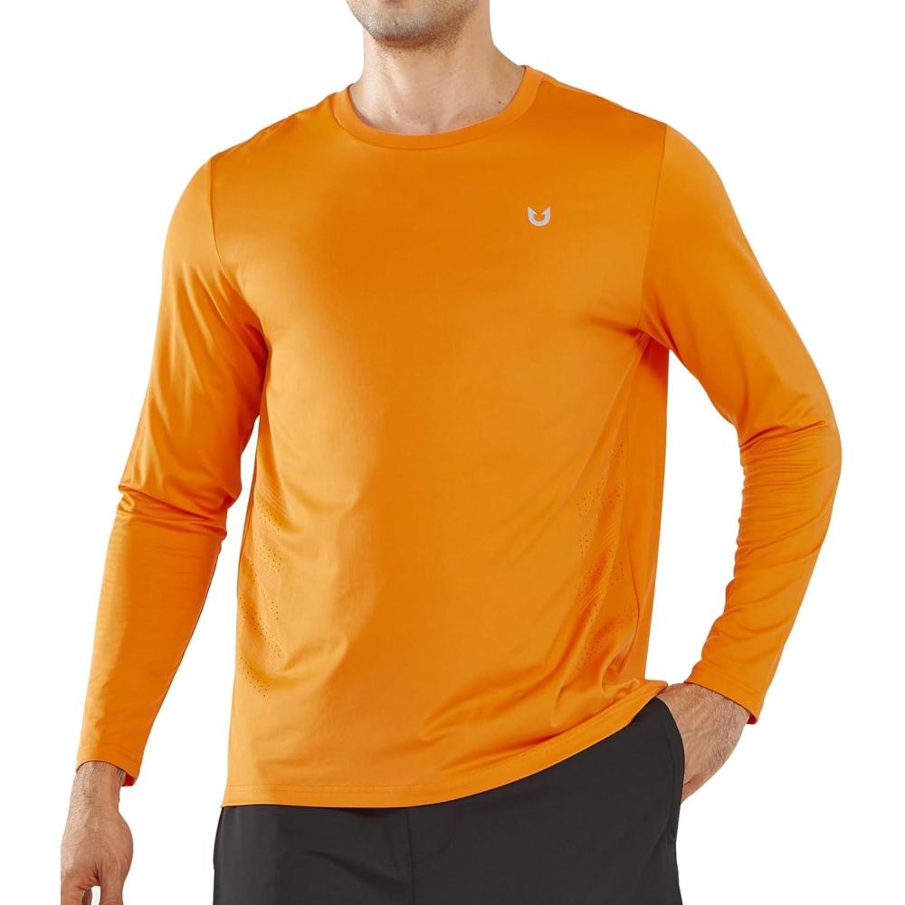 imageNORTHYARD Mens Long Sleeve Shirts Quick Dry Workout Gym Athletic Running Sun T Shirts TopsOrange