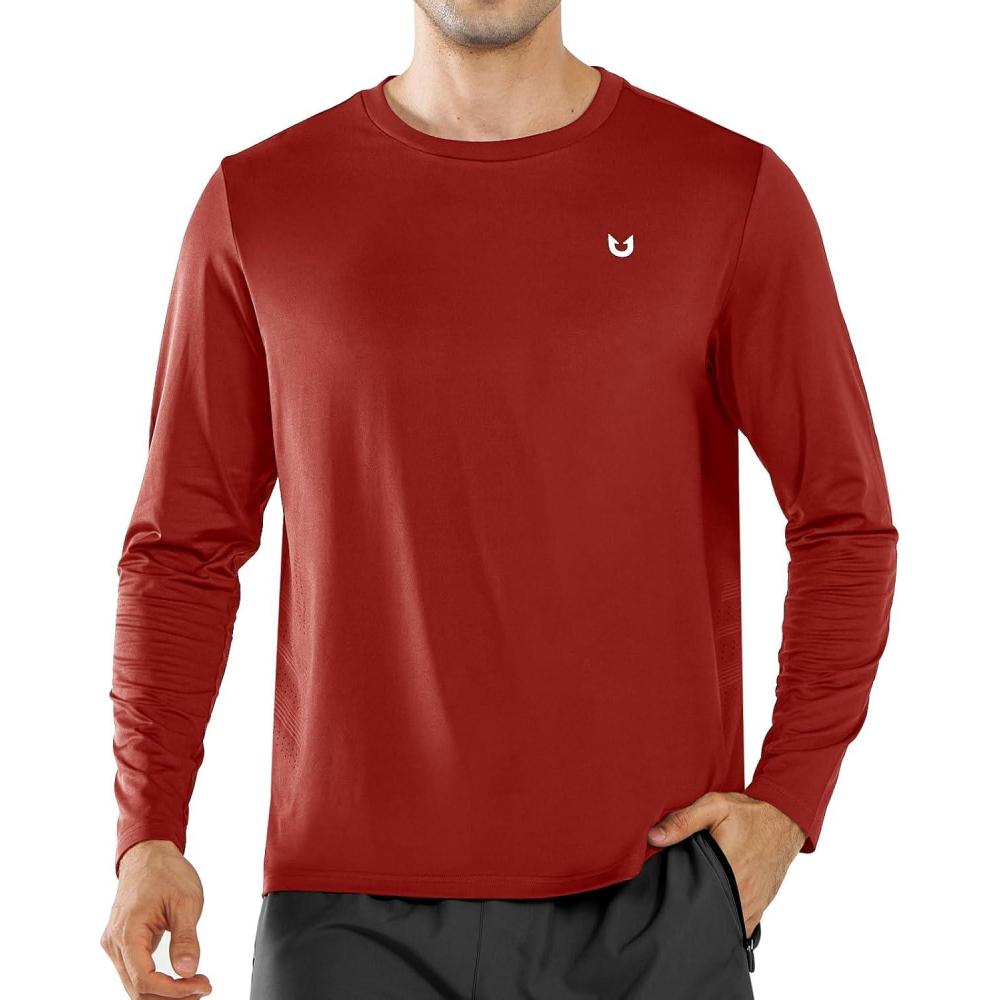 imageNORTHYARD Mens Long Sleeve Shirts Quick Dry Workout Gym Athletic Running Sun T Shirts TopsRedochre