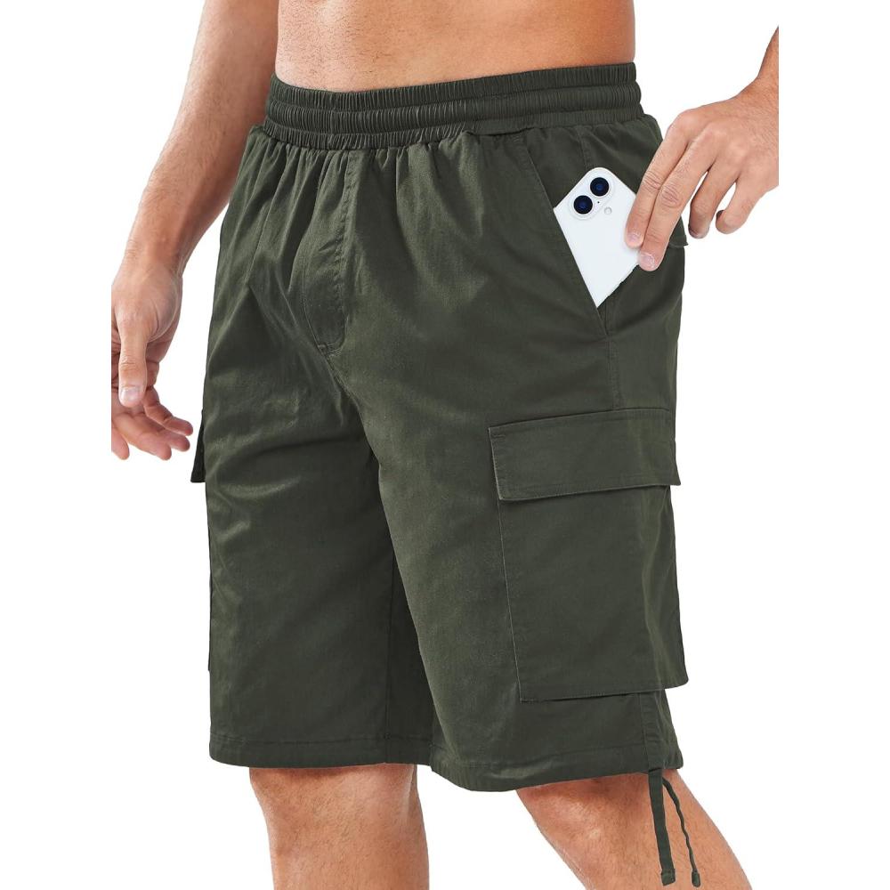 imageNORTHYARD Mens Twill Casual Cotton Cargo Shorts Drawstring Elastic Waist ampamp 6 Pockets Classic Work Shorts for MenArmygreen