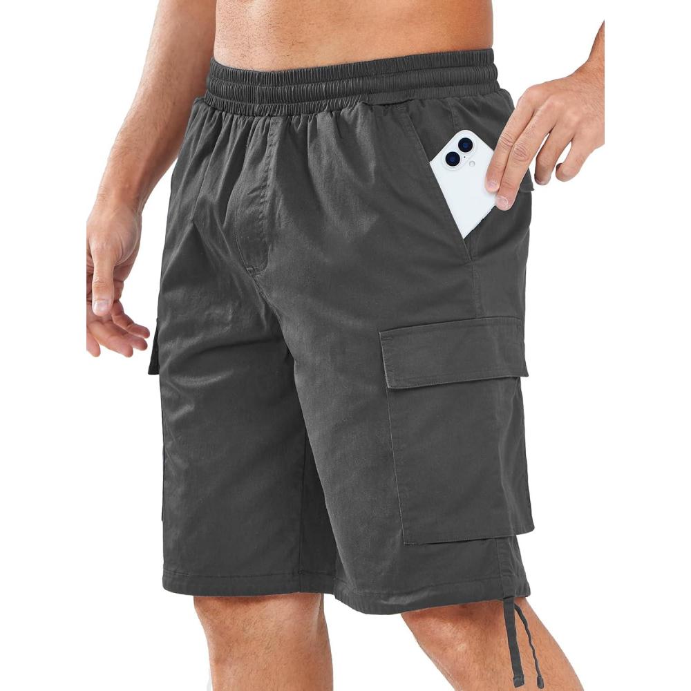 imageNORTHYARD Mens Twill Casual Cotton Cargo Shorts Drawstring Elastic Waist ampamp 6 Pockets Classic Work Shorts for MenDarkgrey