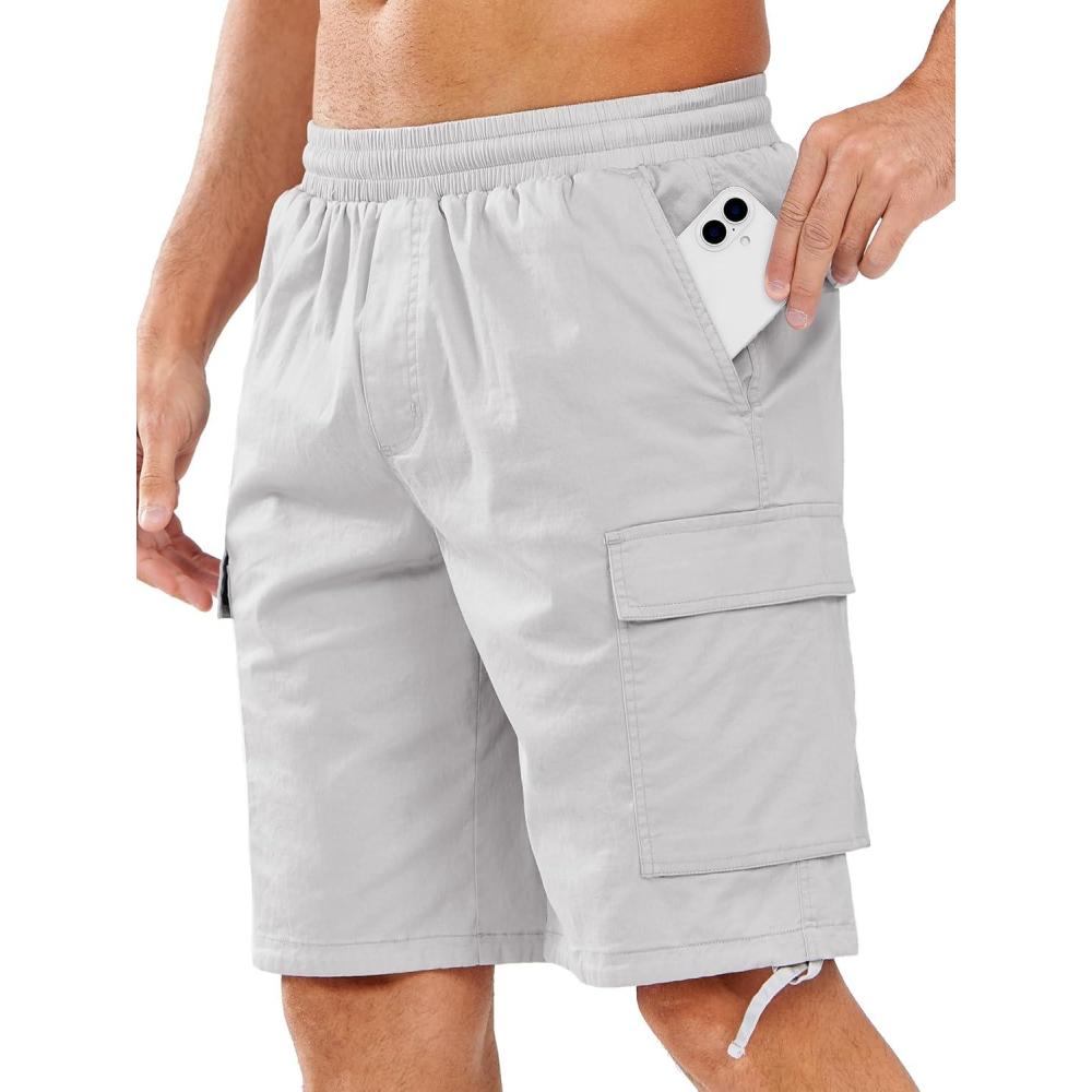imageNORTHYARD Mens Twill Casual Cotton Cargo Shorts Drawstring Elastic Waist ampamp 6 Pockets Classic Work Shorts for MenLightgrey