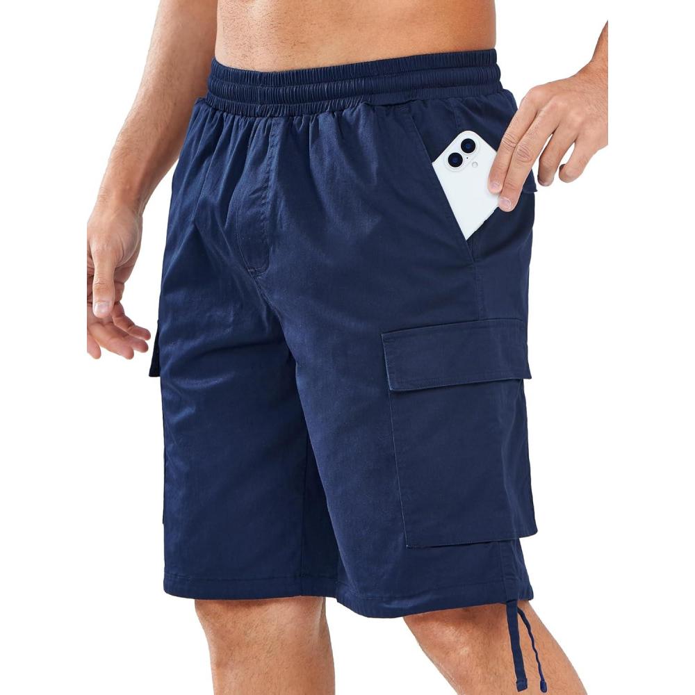 imageNORTHYARD Mens Twill Casual Cotton Cargo Shorts Drawstring Elastic Waist ampamp 6 Pockets Classic Work Shorts for MenNavy