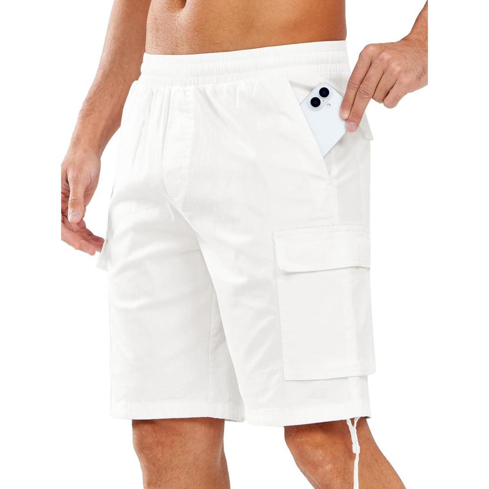 imageNORTHYARD Mens Twill Casual Cotton Cargo Shorts Drawstring Elastic Waist ampamp 6 Pockets Classic Work Shorts for MenWhite