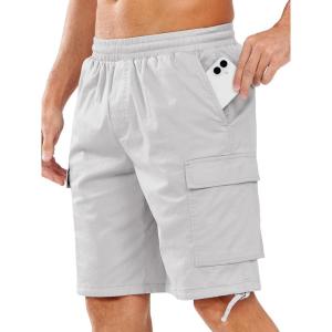 imageNORTHYARD Mens Twill Casual Cotton Cargo Shorts Drawstring Elastic Waist ampamp 6 Pockets Classic Work Shorts for MenLightgrey