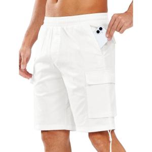 imageNORTHYARD Mens Twill Casual Cotton Cargo Shorts Drawstring Elastic Waist ampamp 6 Pockets Classic Work Shorts for MenWhite