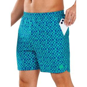 imageNORTHYARD Mens Swim Trunks 5quot Quick Dry Swim Shorts with Mesh Liner Packable for Swimwear Surfing Beach TravelGreen Blue Blocks