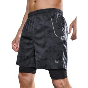imageNORTHYARD Mens 2 in 1 Workout Shorts 5quot Running Athletic Quick Dry Shorts Gym Sports Basketball Tennis with Phone PocketsCamoblack