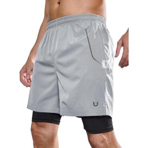 imageNORTHYARD Mens 2 in 1 Workout Shorts 5quot Running Athletic Quick Dry Shorts Gym Sports Basketball Tennis with Phone PocketsLightgrey