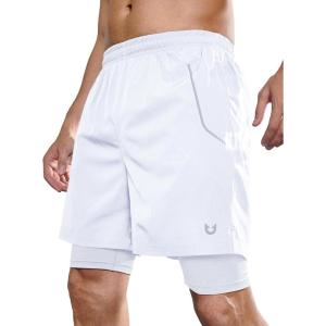 imageNORTHYARD Mens 2 in 1 Workout Shorts 5quot Running Athletic Quick Dry Shorts Gym Sports Basketball Tennis with Phone PocketsWhite