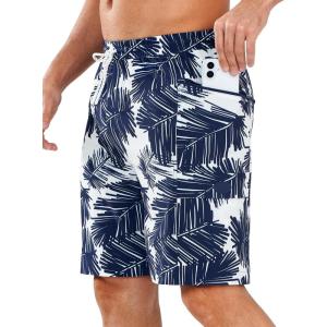 imageNORTHYARD Mens 9quot Board Shorts with 4 Pockets Swim Trunks Swimwear for Men Bathing Suit  No Mesh LinerNavy Palmtree