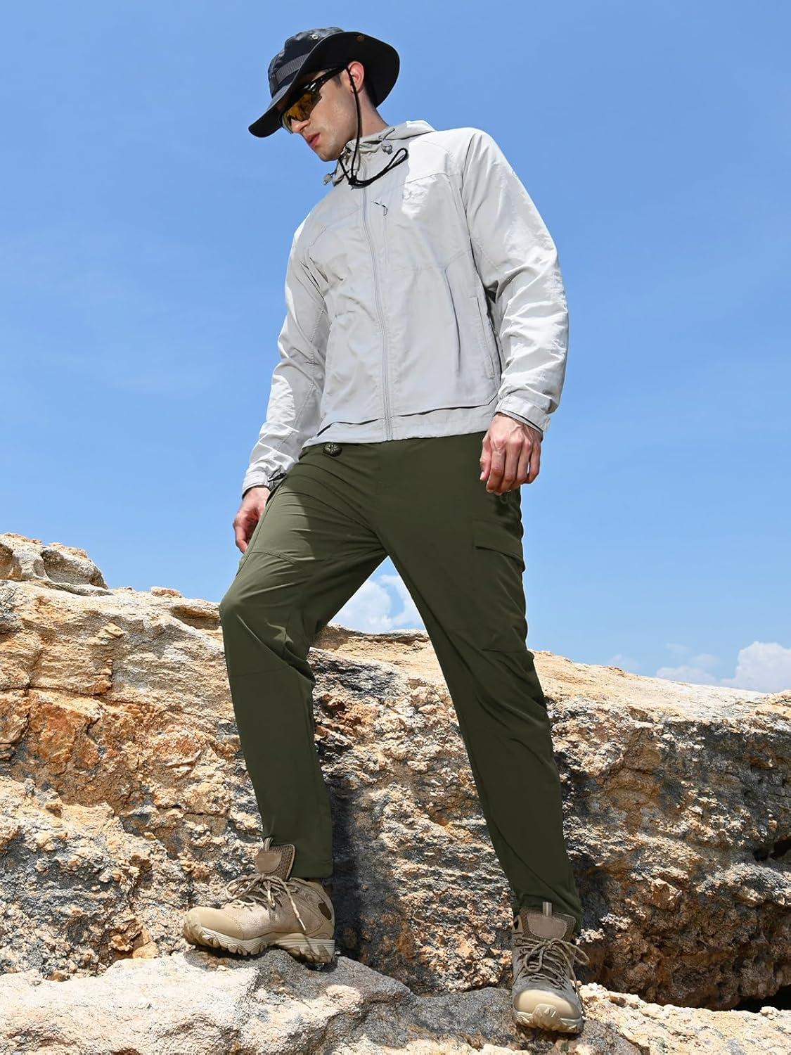 imageNORTHYARD Mens Cargo Hiking Pants Lightweight Quick Dry Outdoor Fishing Travel Active Sweatpants with Multi PocketsArmy Green