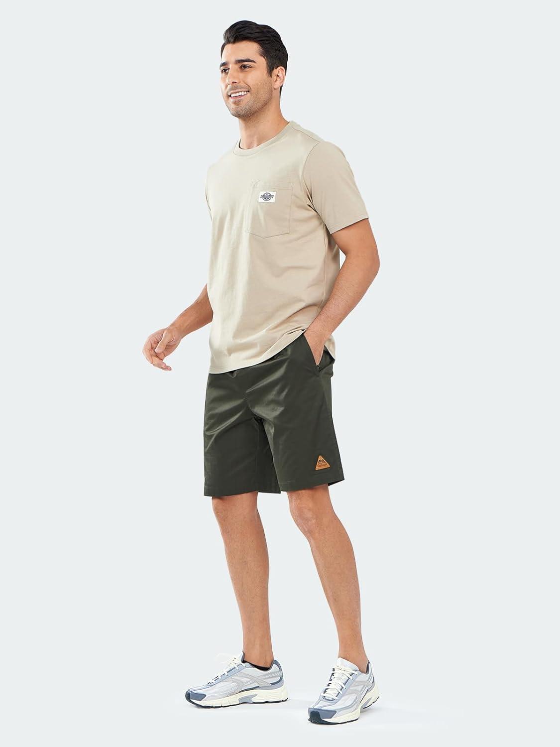 imageNORTHYARD Mens Casual ShortsCotton 9quot Golf Hiking Drawstring Elastic Waist Work Shorts with Zipper PocketsArmygreen