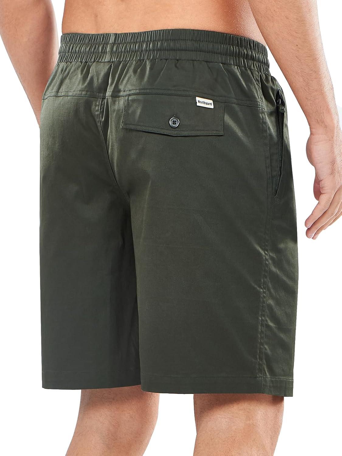 imageNORTHYARD Mens Casual ShortsCotton 9quot Golf Hiking Drawstring Elastic Waist Work Shorts with Zipper PocketsArmygreen