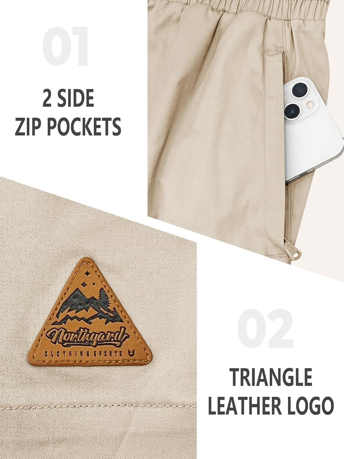 imageNORTHYARD Mens Casual ShortsCotton 9quot Golf Hiking Drawstring Elastic Waist Work Shorts with Zipper PocketsBeigegrey