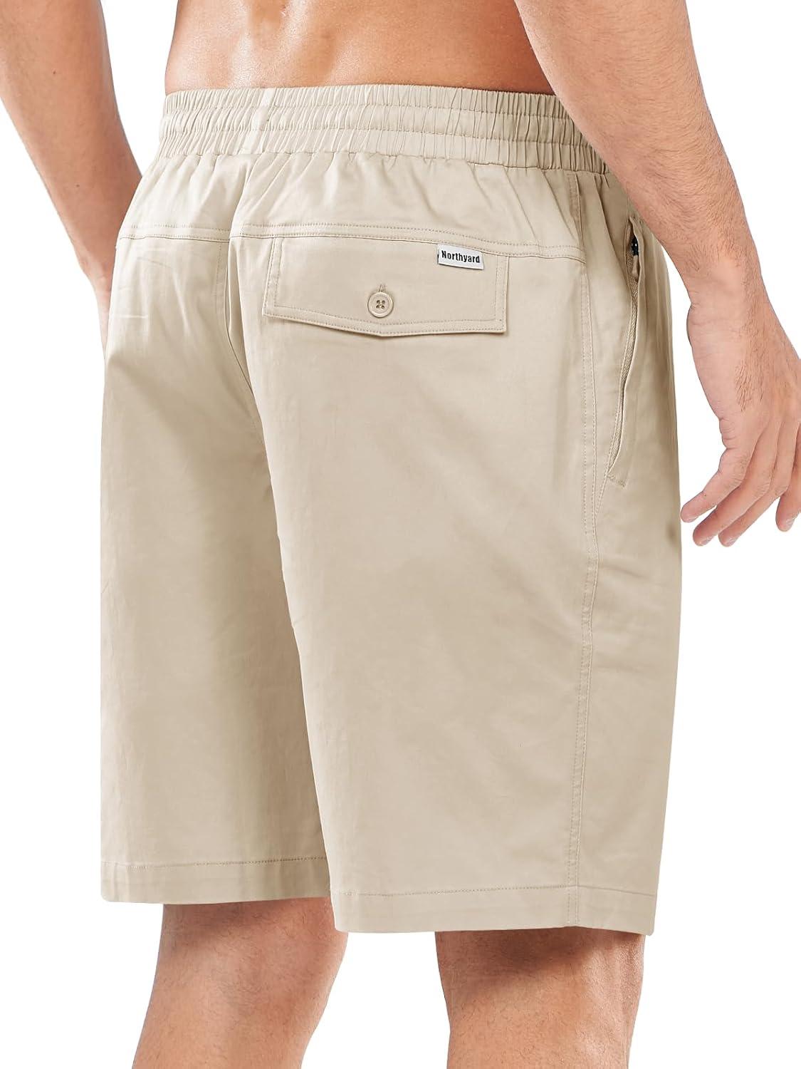 imageNORTHYARD Mens Casual ShortsCotton 9quot Golf Hiking Drawstring Elastic Waist Work Shorts with Zipper PocketsBeigegrey