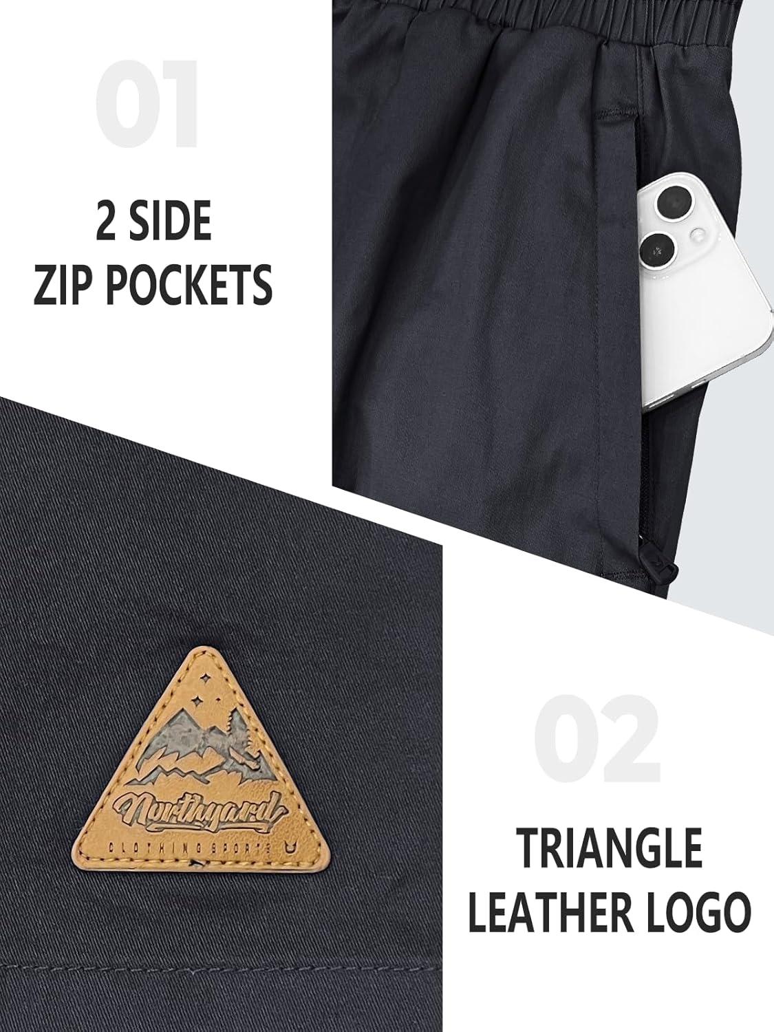 imageNORTHYARD Mens Casual ShortsCotton 9quot Golf Hiking Drawstring Elastic Waist Work Shorts with Zipper PocketsBlack