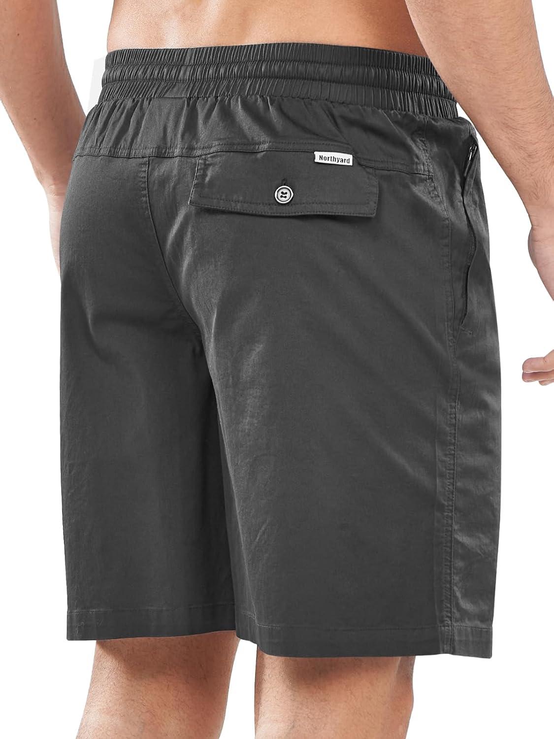 imageNORTHYARD Mens Casual ShortsCotton 9quot Golf Hiking Drawstring Elastic Waist Work Shorts with Zipper PocketsDarkgrey
